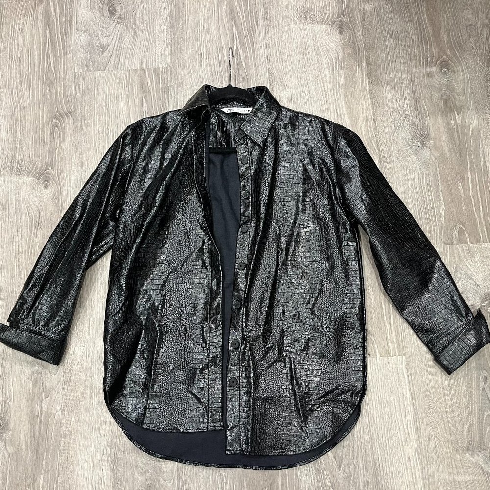 ZARA black Snake Skin Leather Jacket Size Small